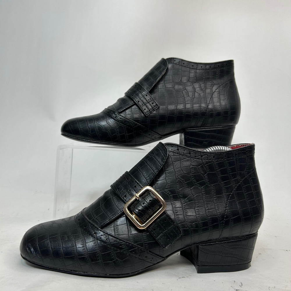 BAIT Madeline Mod Bootie Black Croc Embossed Monk Strap Ankle Boots Retro Size 7 - Picture 2 of 11